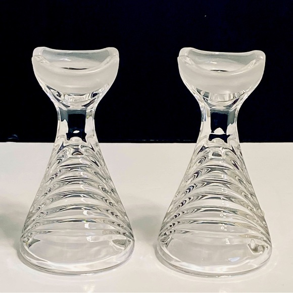 Vtg MCM Anna Hutte Bleikristall 24% Lead Crystal Candle Holders Frosted Germany - Picture 3 of 9